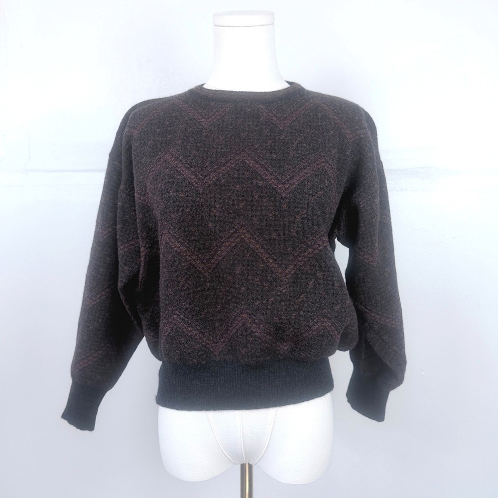 Tricots St Raphael Vintage Wool Sweater Womens Medium Grey Chevron Knit Uruguay